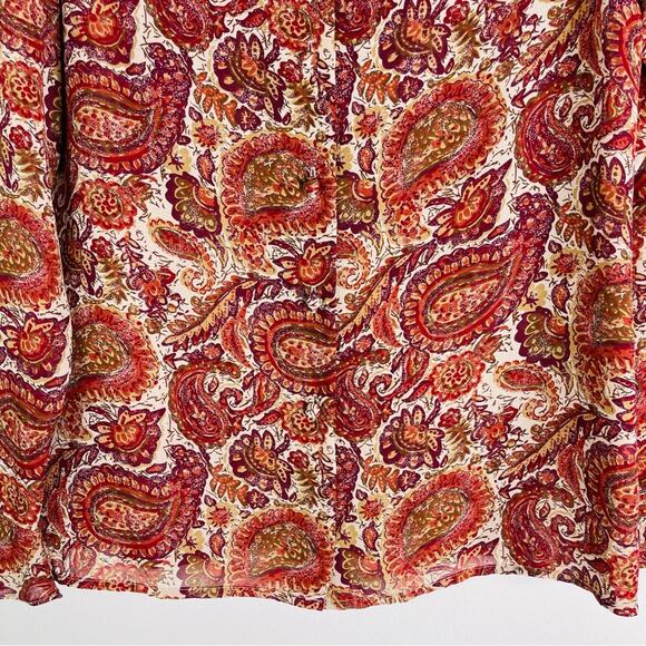 The Limited orange cream floral paisley boho semi sheer button front top small - Picture 3 of 7